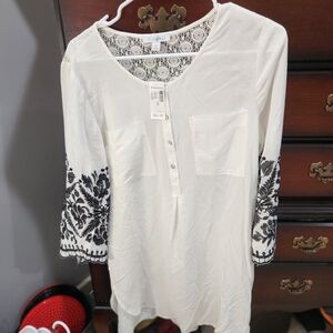 Poof! White Tunic with Black Embroidery